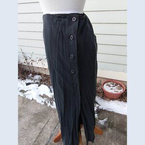 Skirt: silk, black, side half-button, maxi. Size 12 - by DKNY
